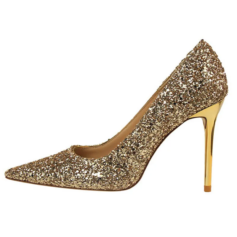 Women's rhinestone wedding high heels closed pointed toe stiletto heels