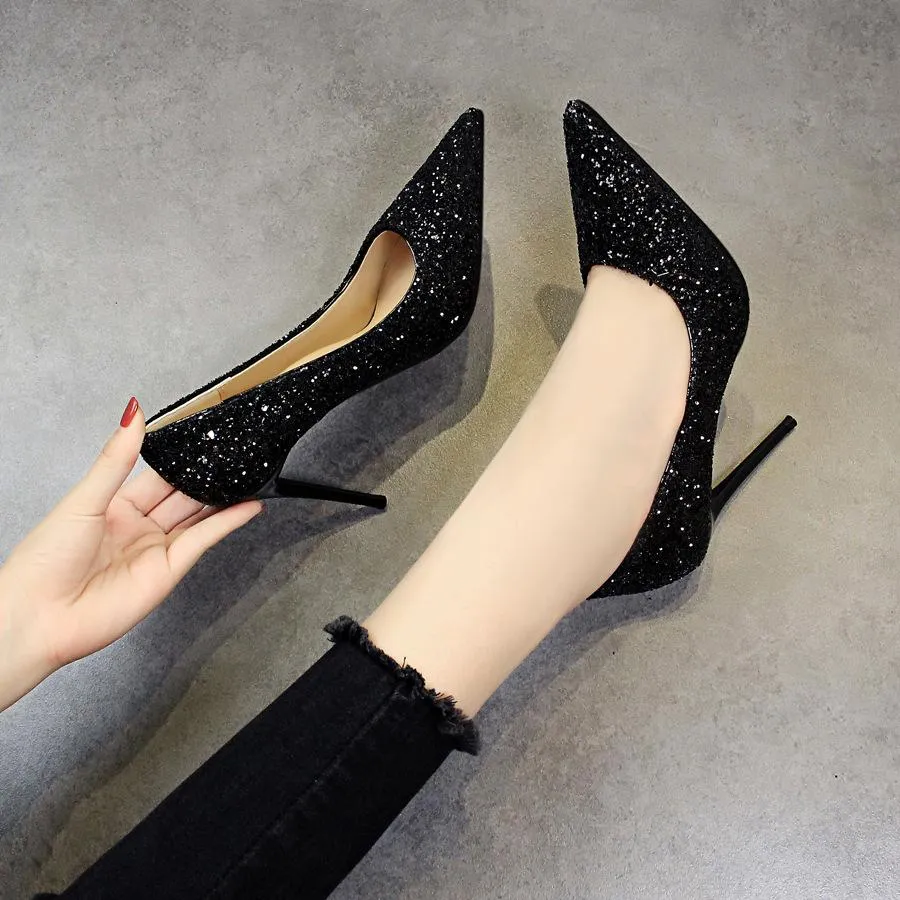 Women's rhinestone wedding high heels closed pointed toe stiletto heels