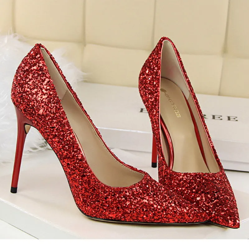 Women's rhinestone wedding high heels closed pointed toe stiletto heels