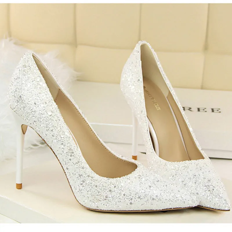 Women's rhinestone wedding high heels closed pointed toe stiletto heels