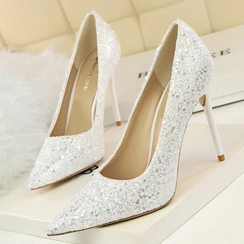Women's rhinestone wedding high heels closed pointed toe stiletto heels