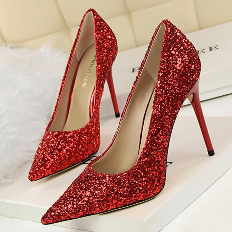 Women's rhinestone wedding high heels closed pointed toe stiletto heels