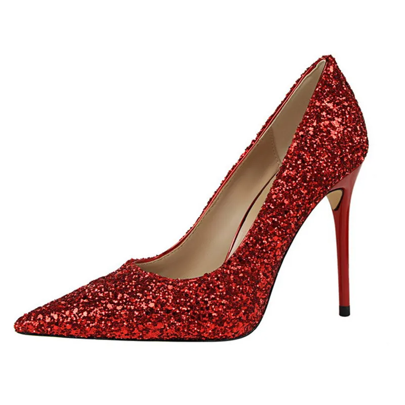 Women's rhinestone wedding high heels closed pointed toe stiletto heels
