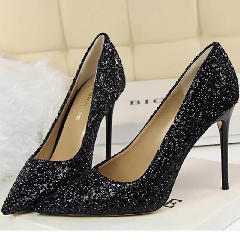 Women's rhinestone wedding high heels closed pointed toe stiletto heels