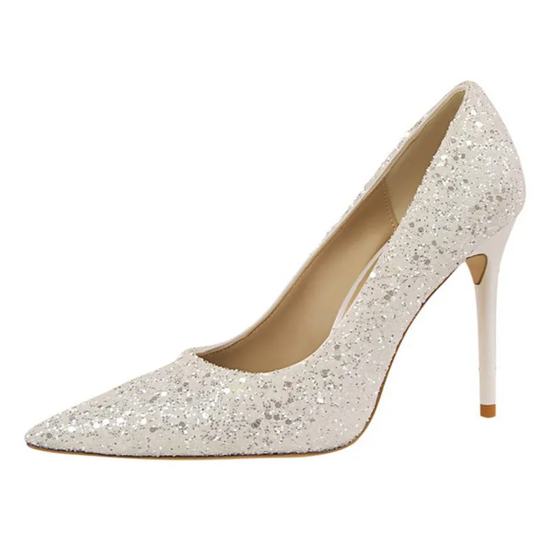 Women's rhinestone wedding high heels closed pointed toe stiletto heels