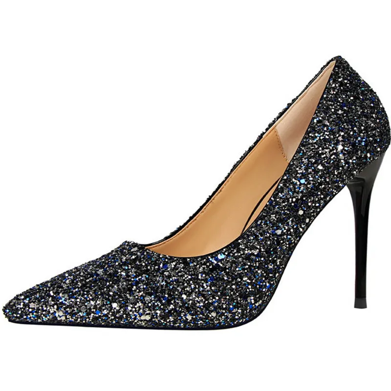 Women's rhinestone wedding high heels closed pointed toe stiletto heels