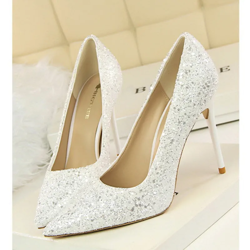 Women's rhinestone wedding high heels closed pointed toe stiletto heels