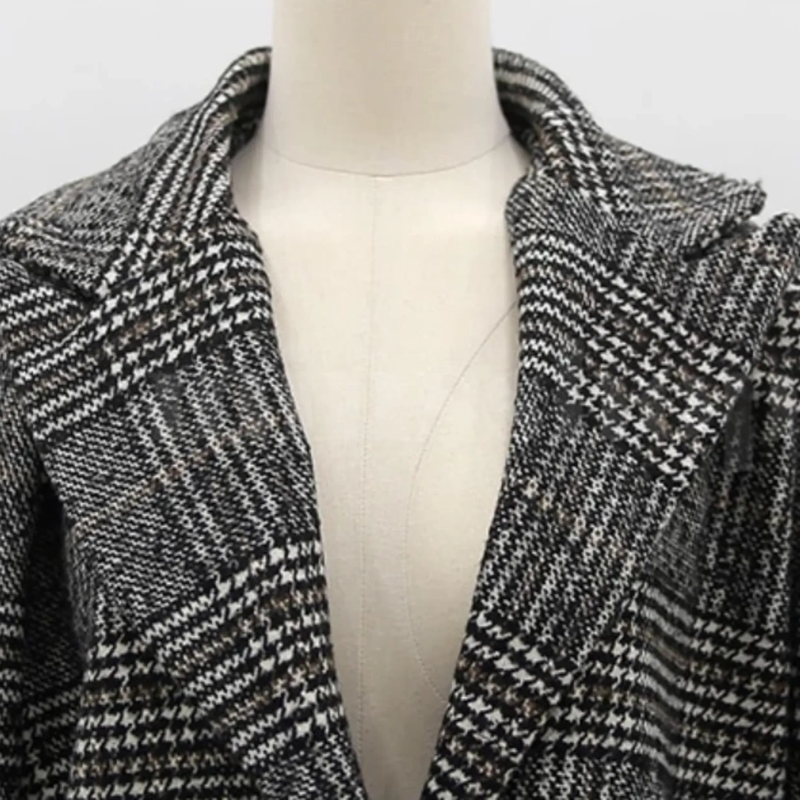 Women's Spring/Autumn Plaid Long Woolen Coat