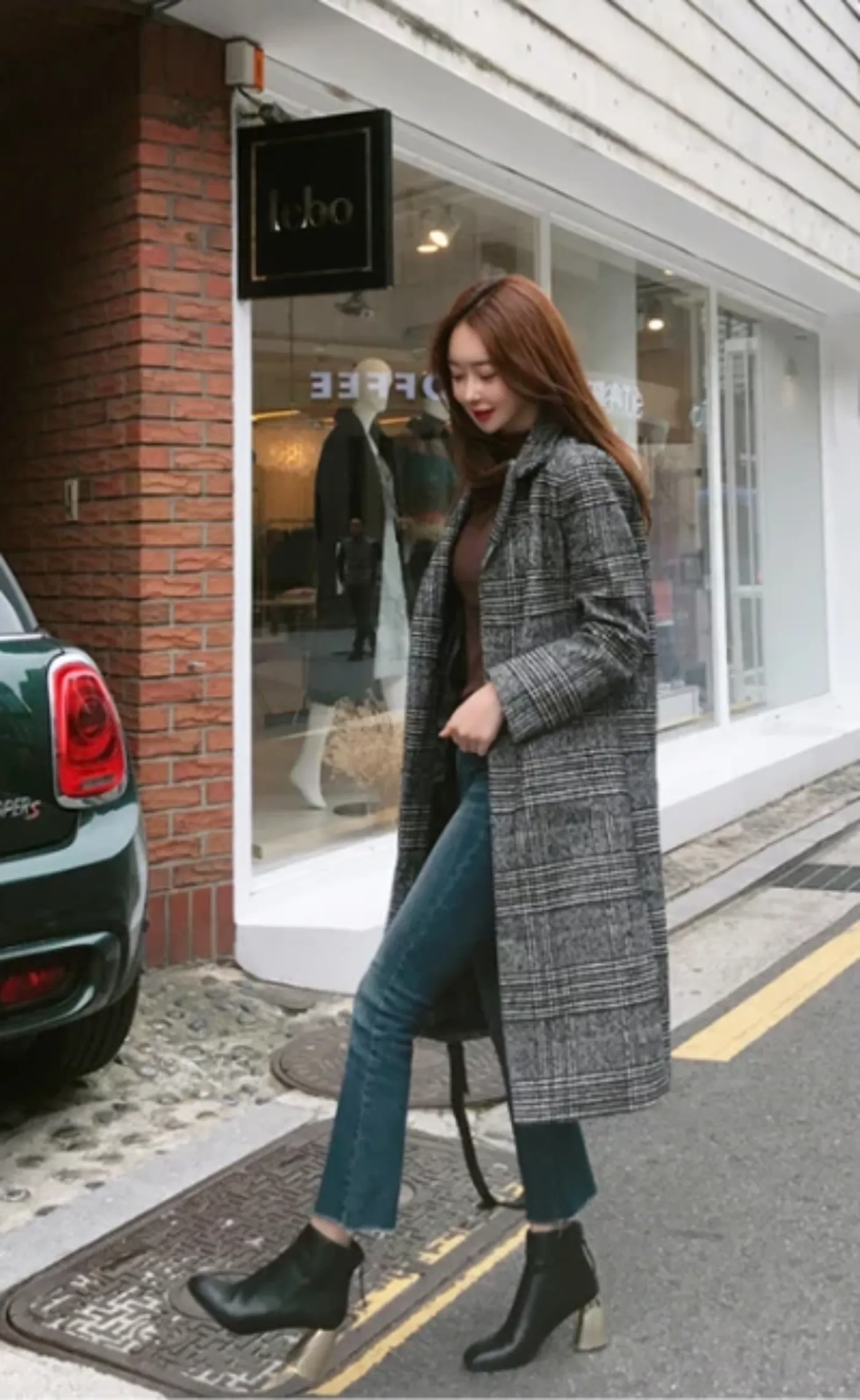 Women's Spring/Autumn Plaid Long Woolen Coat