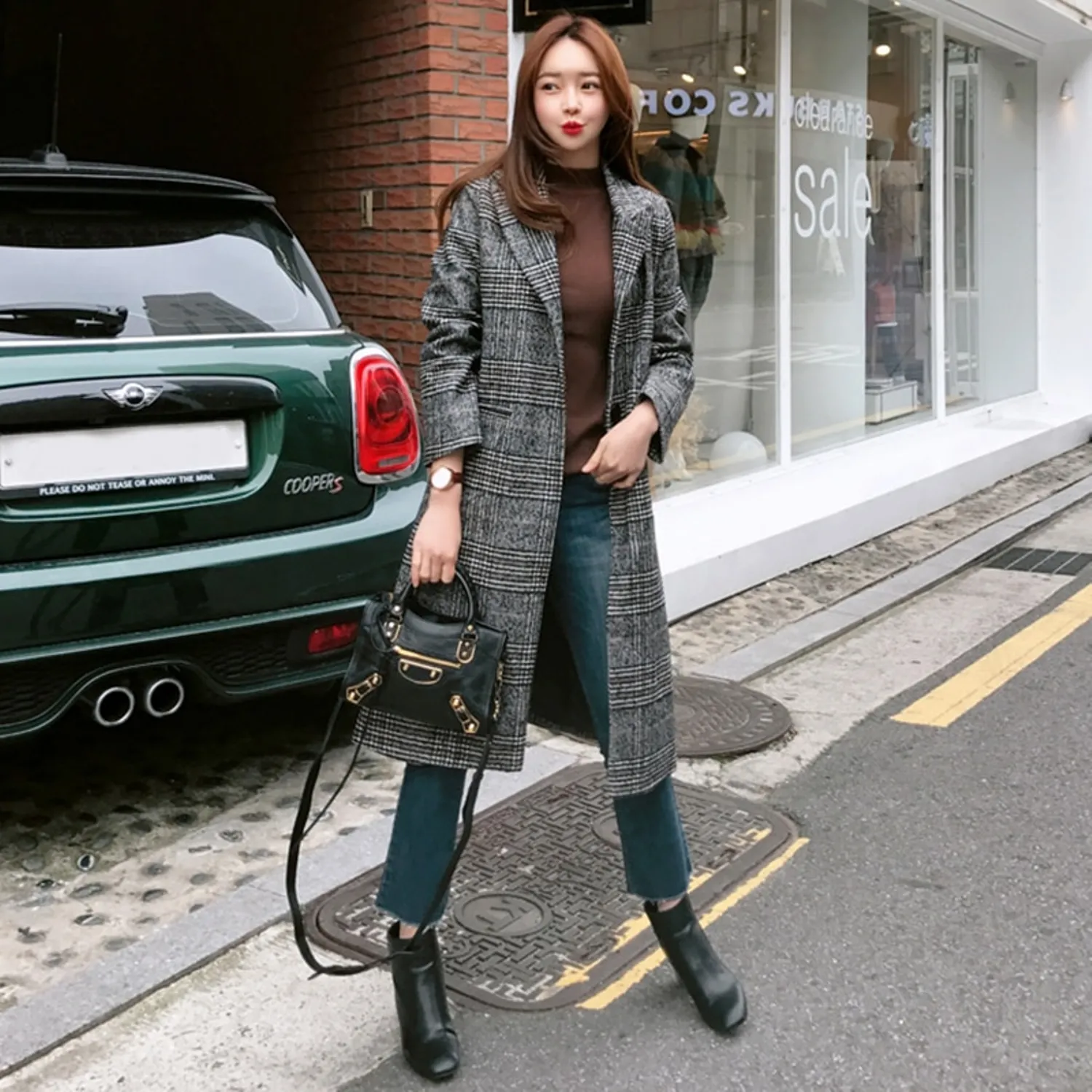 Women's Spring/Autumn Plaid Long Woolen Coat