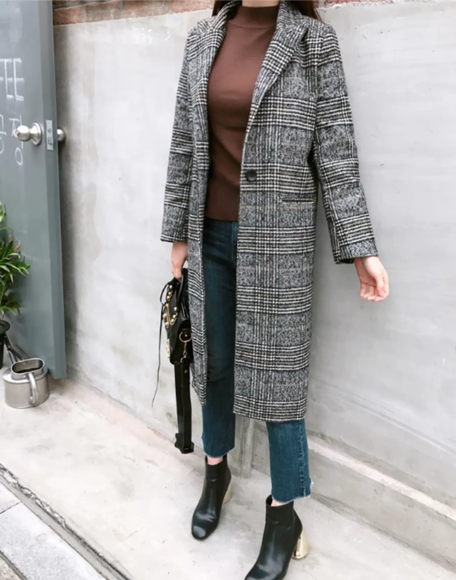 Women's Spring/Autumn Plaid Long Woolen Coat
