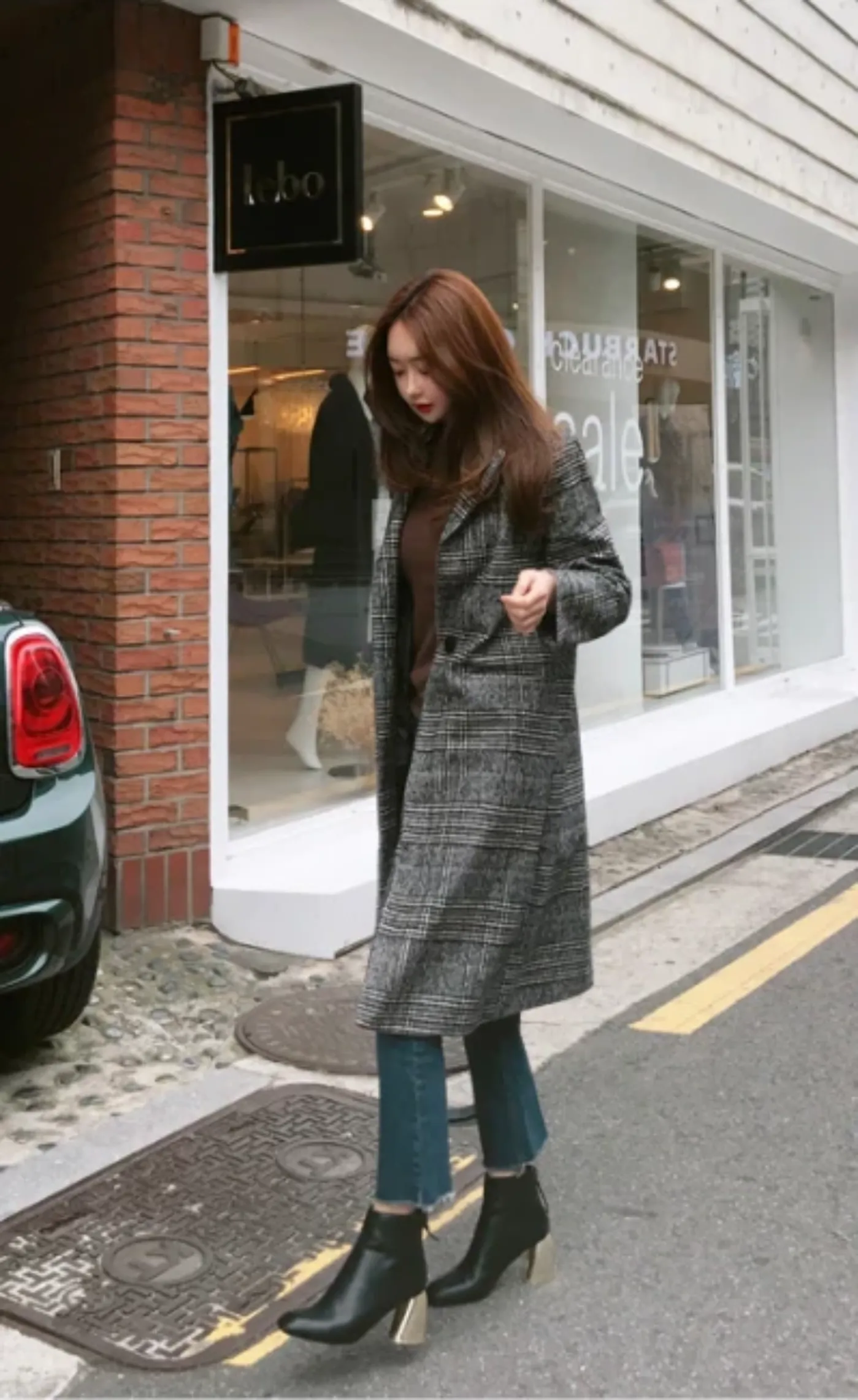 Women's Spring/Autumn Plaid Long Woolen Coat