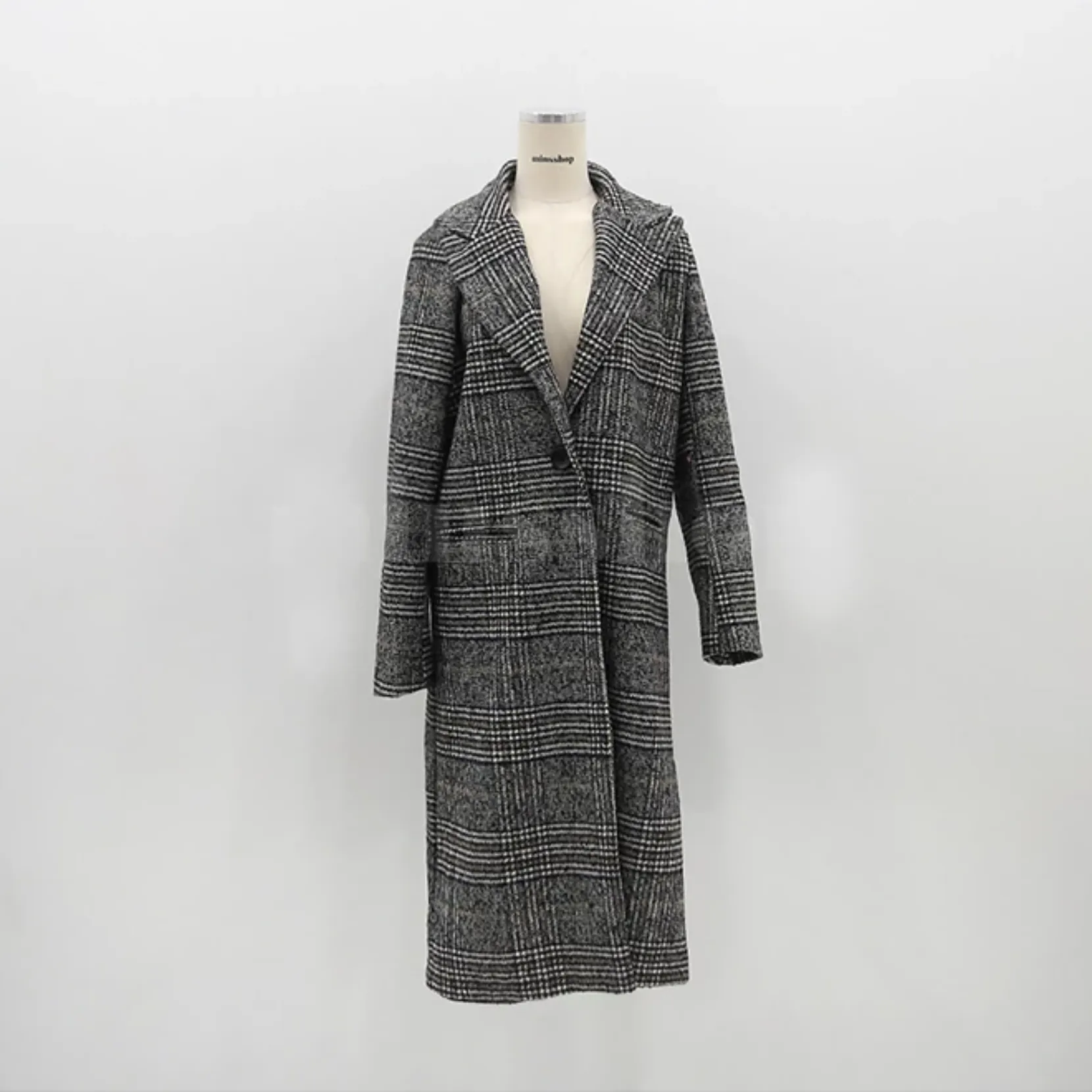 Women's Spring/Autumn Plaid Long Woolen Coat