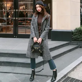 Women's Spring/Autumn Plaid Long Woolen Coat