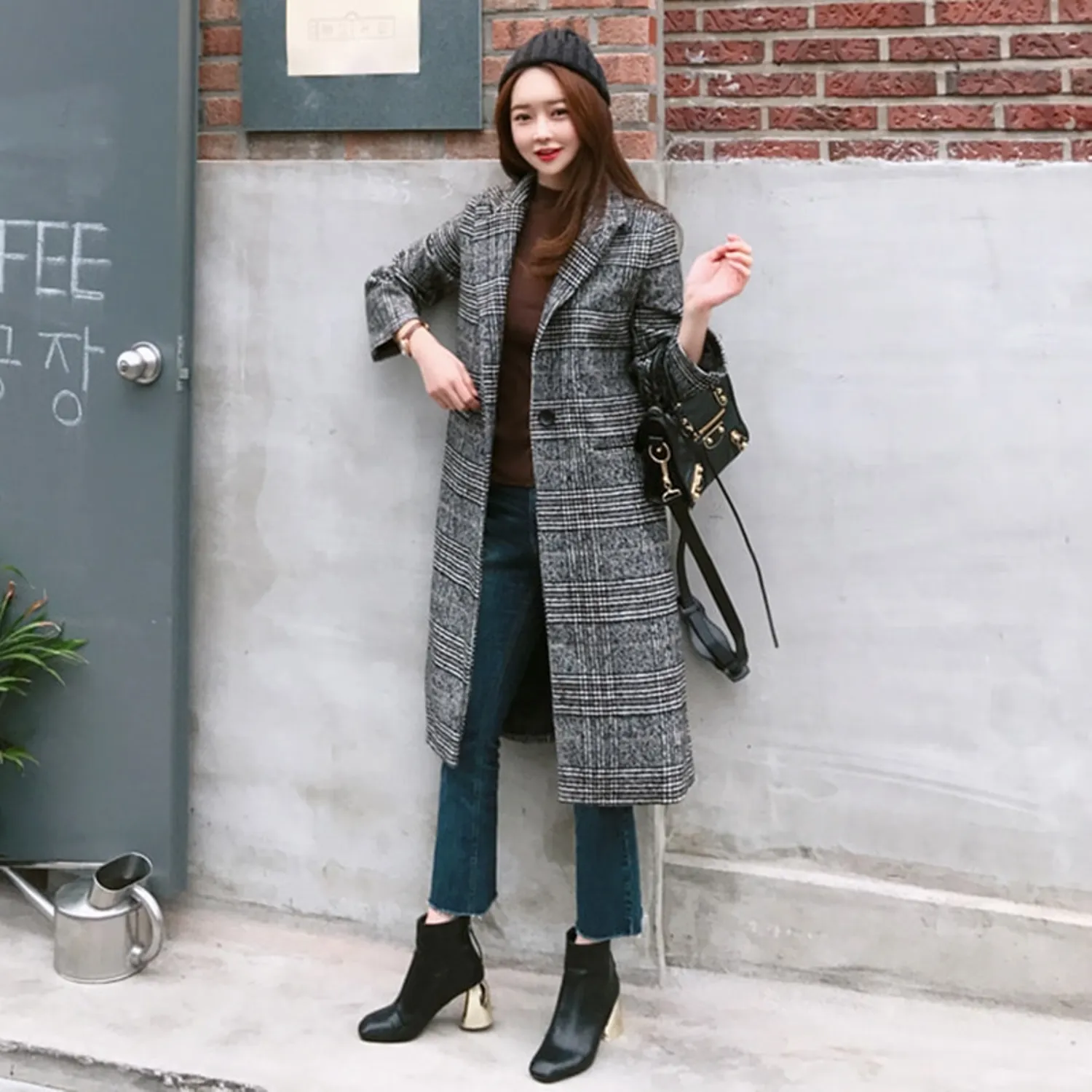 Women's Spring/Autumn Plaid Long Woolen Coat