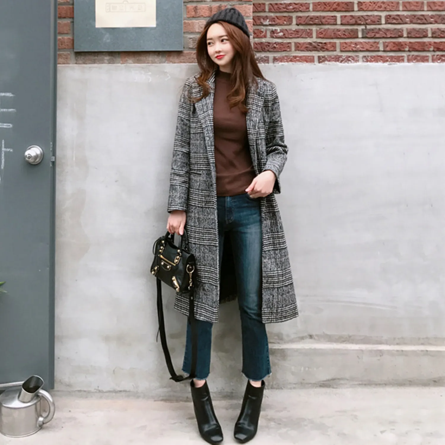 Women's Spring/Autumn Plaid Long Woolen Coat