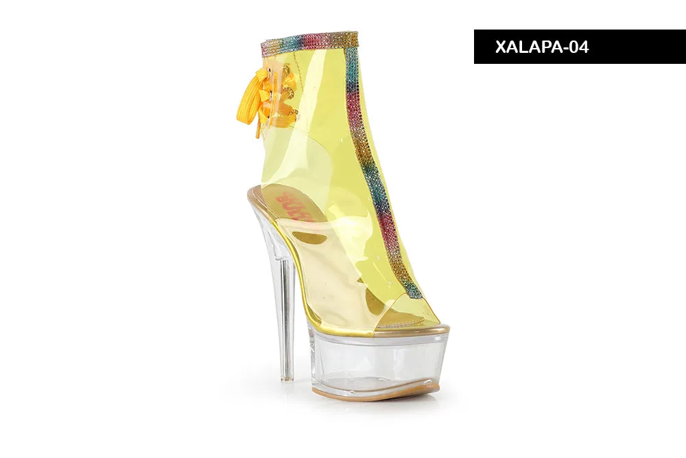 XALAPA-04 Clear Lace Up High Heel Platform Peep Toe Bootie