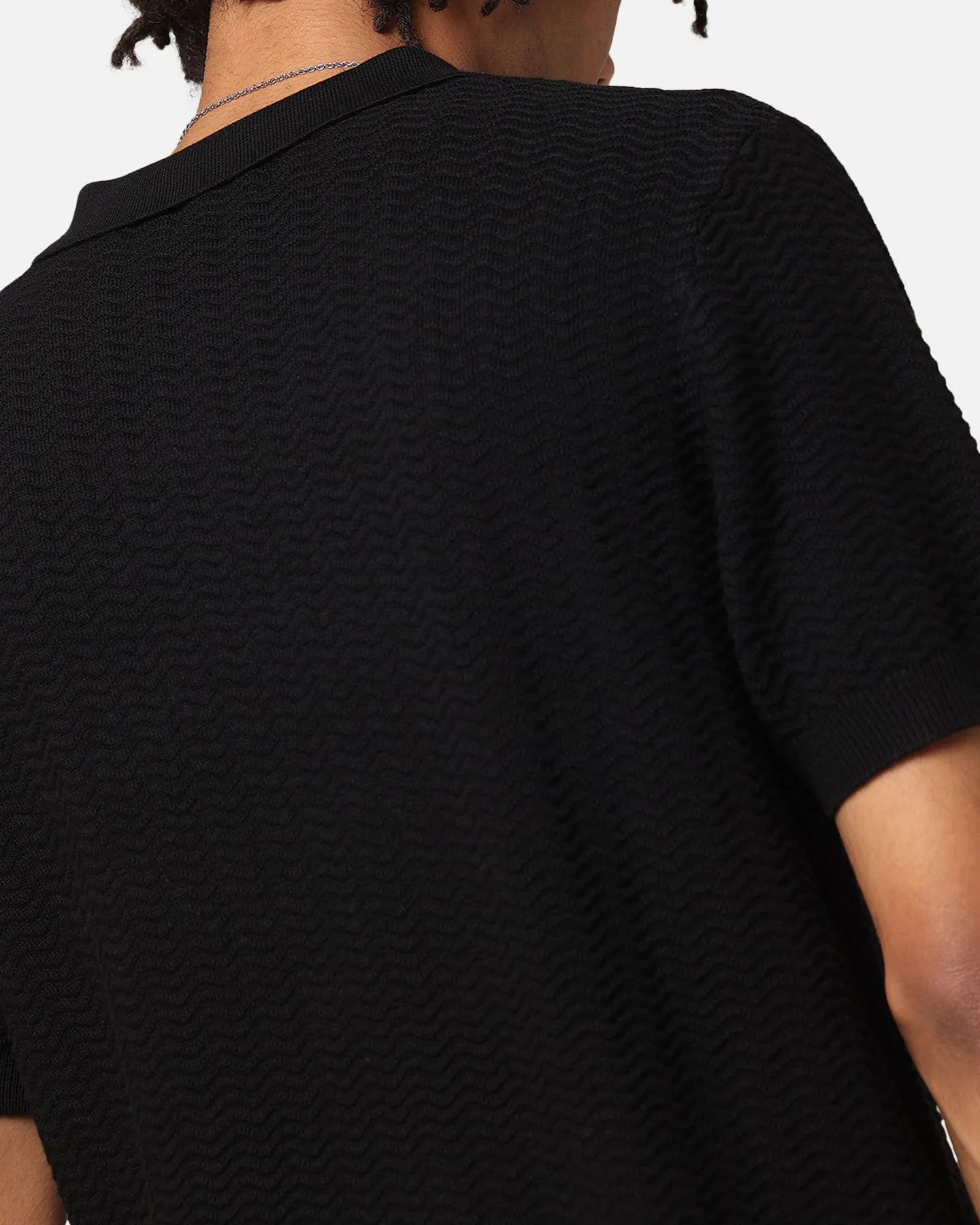 XXIII Herringbone Quater Zip Polo Shirt Black