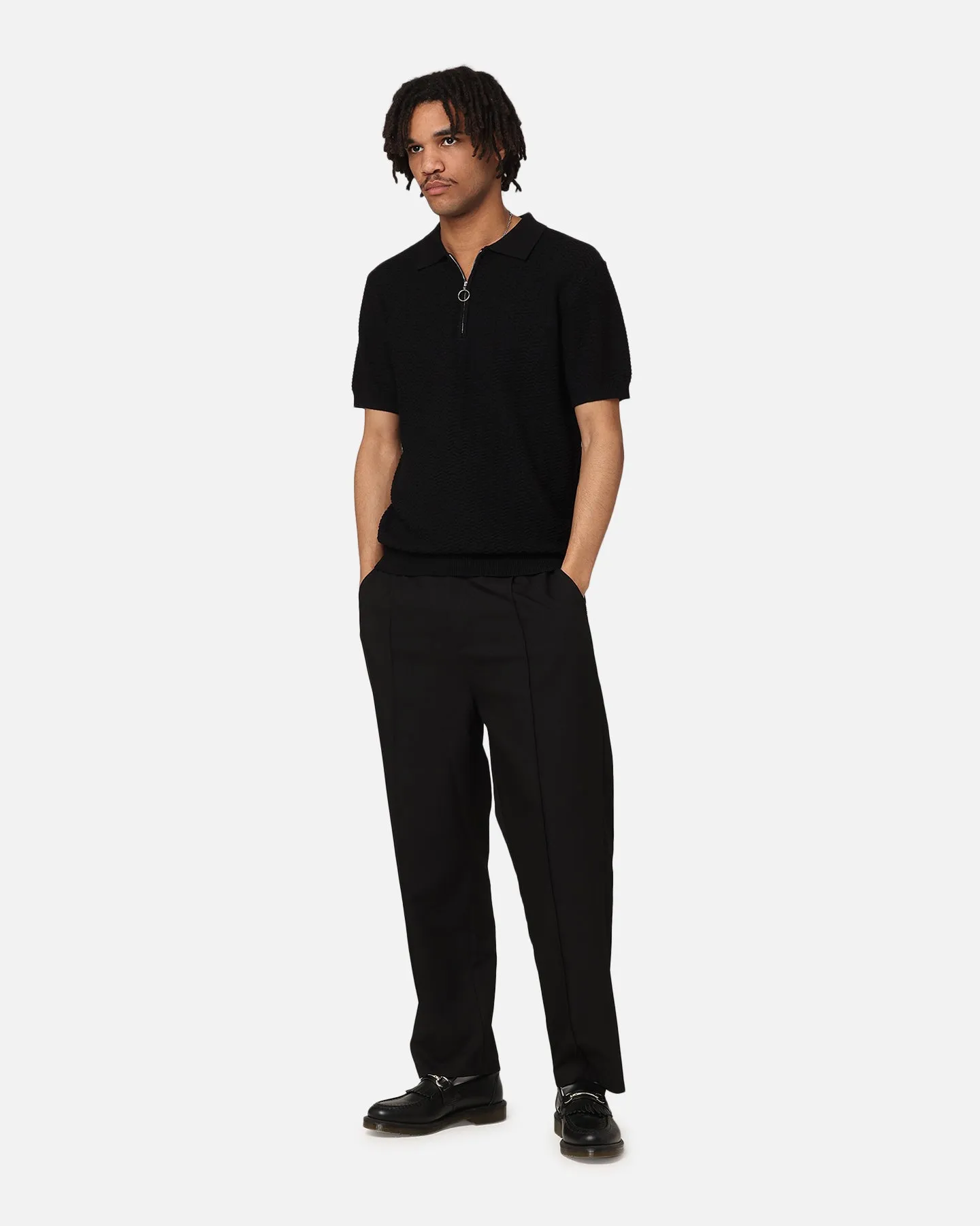 XXIII Herringbone Quater Zip Polo Shirt Black