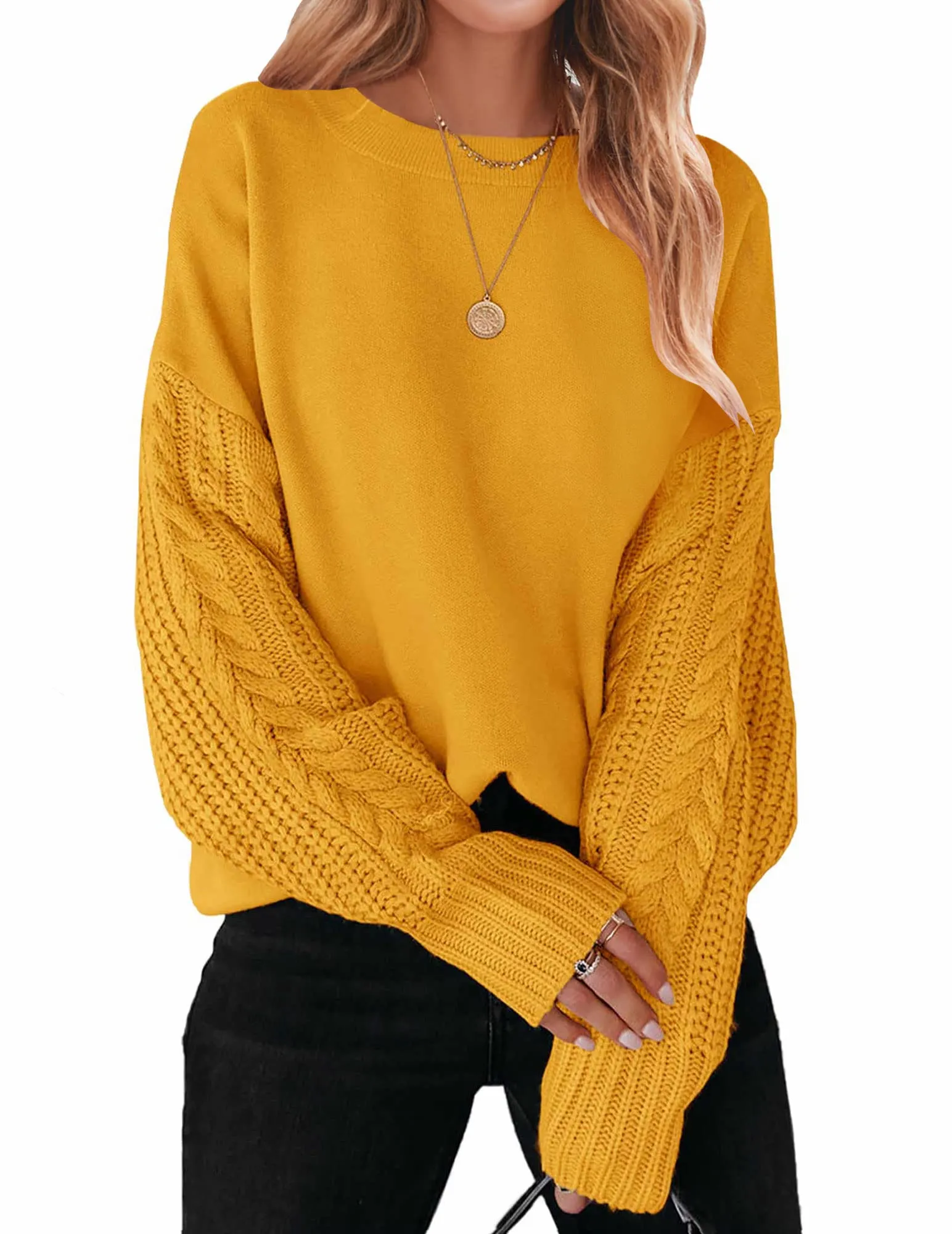 ZESICA Long Sleeve Crew Neck Cable Knit Sweater