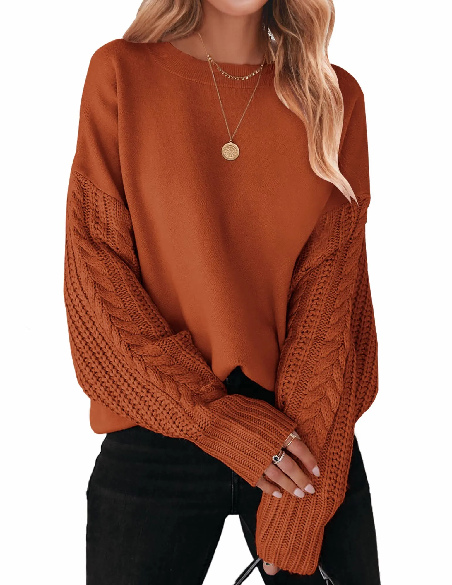 ZESICA Long Sleeve Crew Neck Cable Knit Sweater