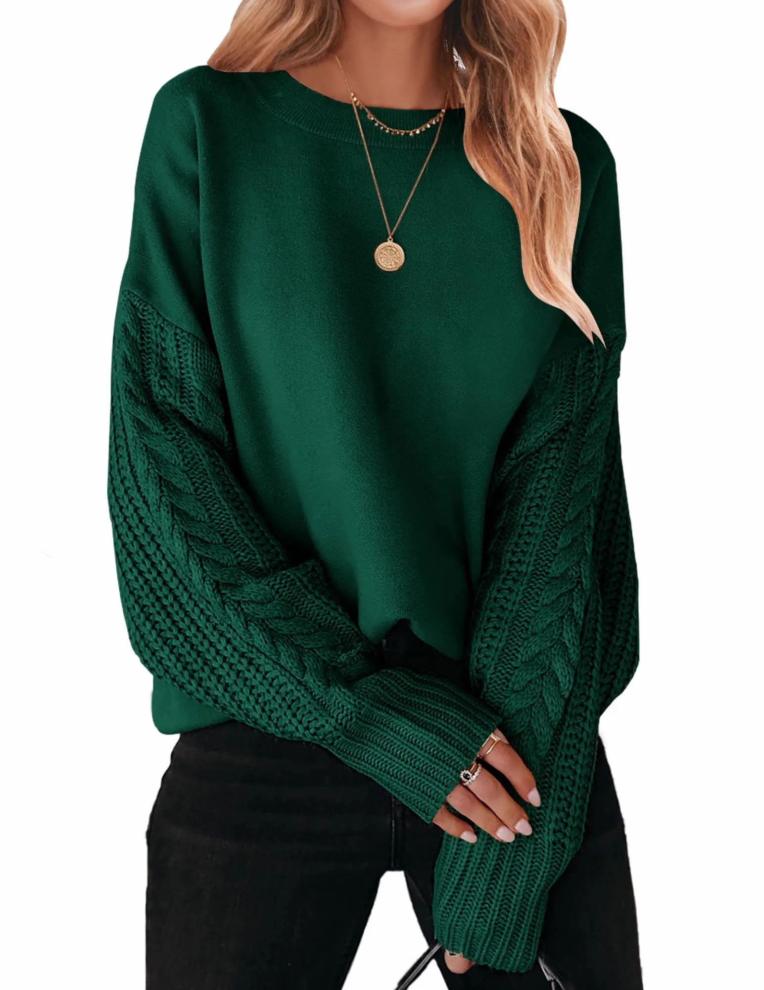 ZESICA Long Sleeve Crew Neck Cable Knit Sweater